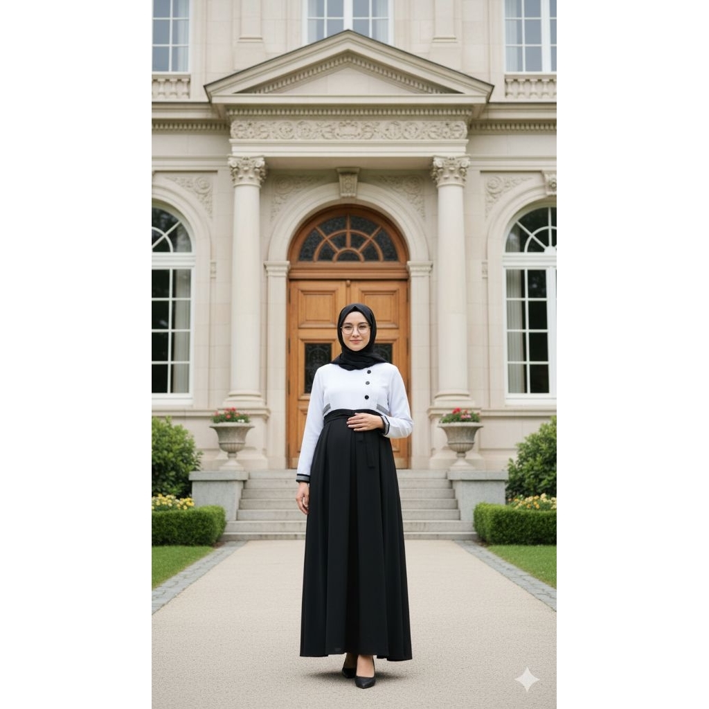 Gamis_Kantor/Gamis Ibu Hamil PNS, PEMDA, Hitam Putih