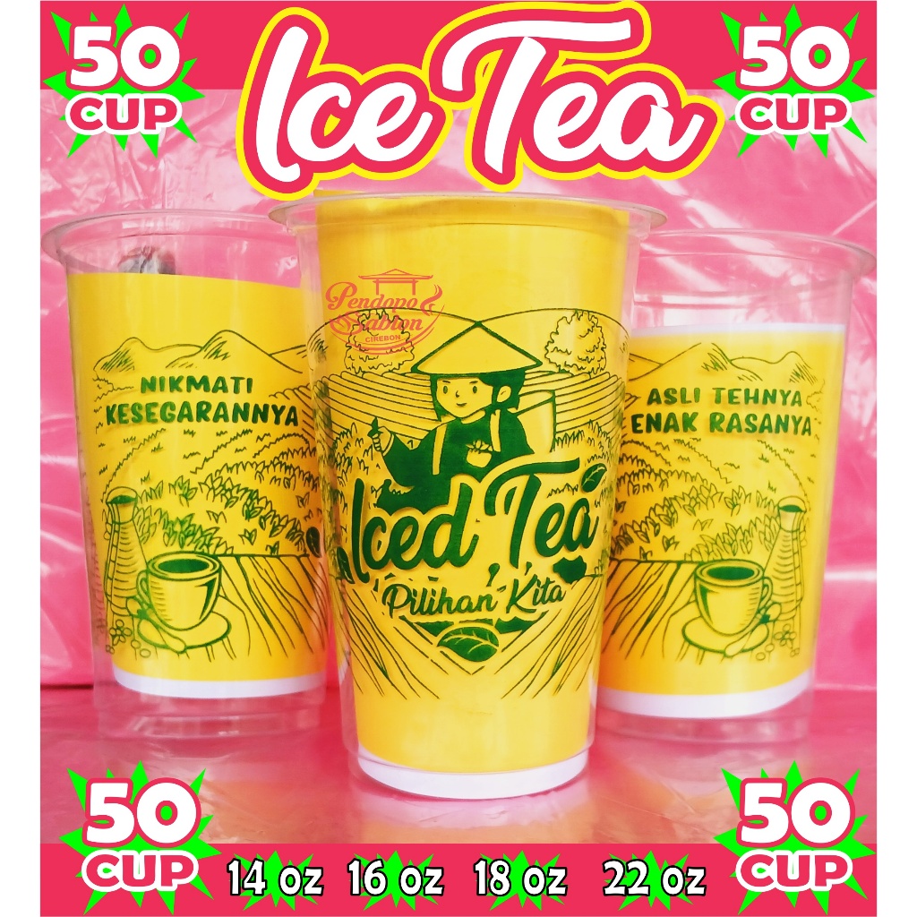 gelas cup plastik ES TEH KITA 14oz 16oz 18oz 22oz oval datar cup of tea / teh poci/ cup es teh