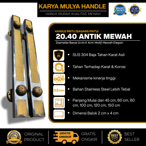 Handle Pintu Rumah Model Antik Panjang 45 cm 60 cm Stainless / Gagang Pintu Rumah Mewah Antik