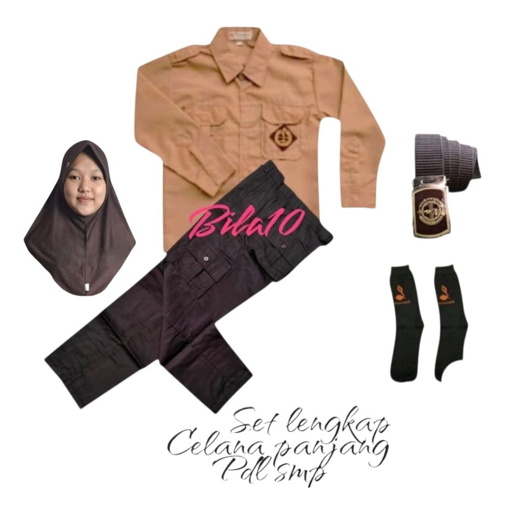 set lengkap baju pramuka pegelangan tangan panjang celana pramuka pdl smp anak perempuan
