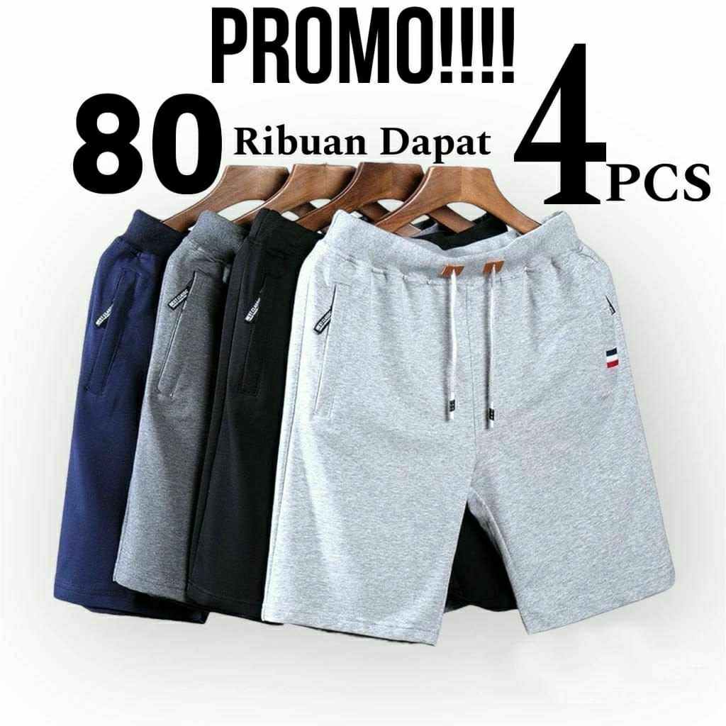 Promo 4 Pcs Celana Pendek Pria Dewasa Santai Baby Terry Saku Resleting
