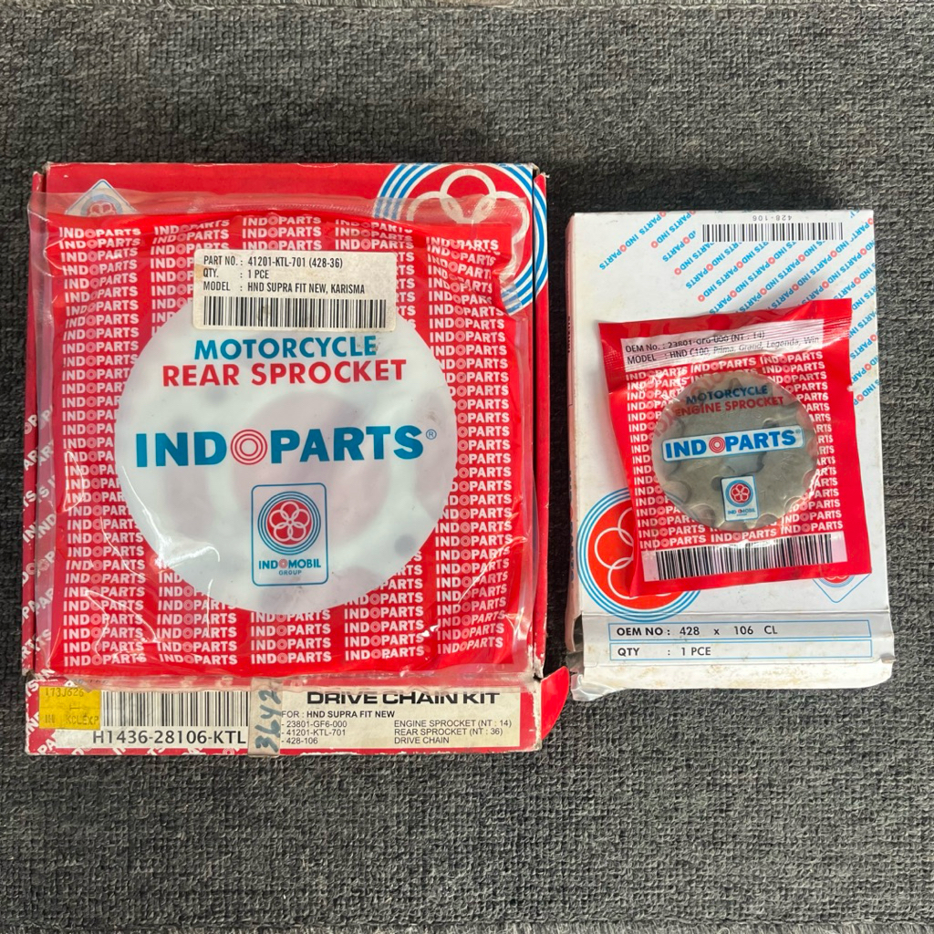 gear set rantai Honda Supra fit new karisma Indopart Nos