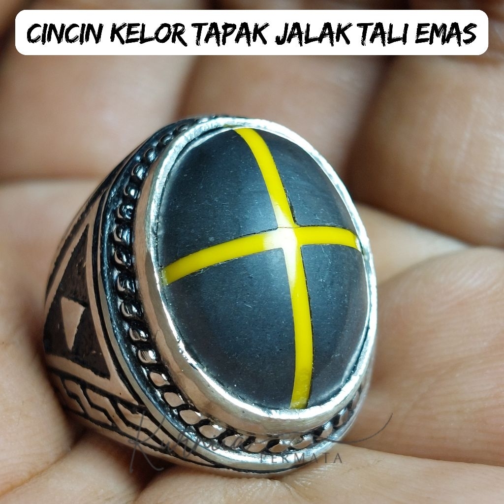 Cincin Batu Kelor Tapak Jalak Serat Emas / Kelor Tali Emas Rings Akik Alpaka Super Mewah Elegan