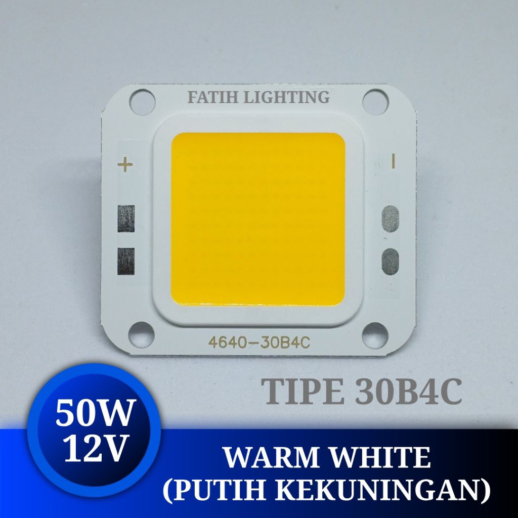 Sparepart Lampu Sorot LED 50 Watt 12 Volt DC Tipe 30B4C Warna Warm White/Putih Kekuningan
