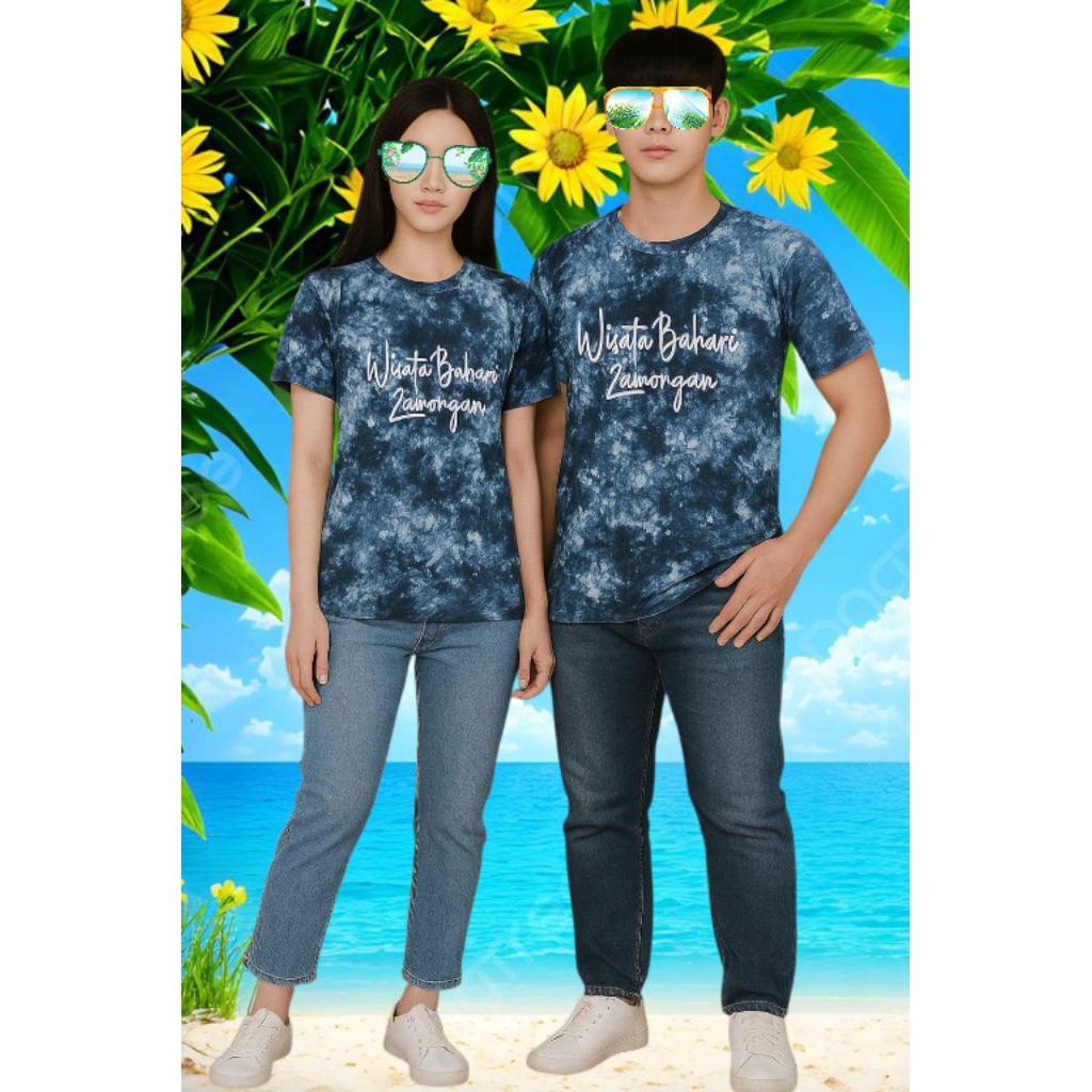 Kaos tie dye biru wisata bahari lamongan