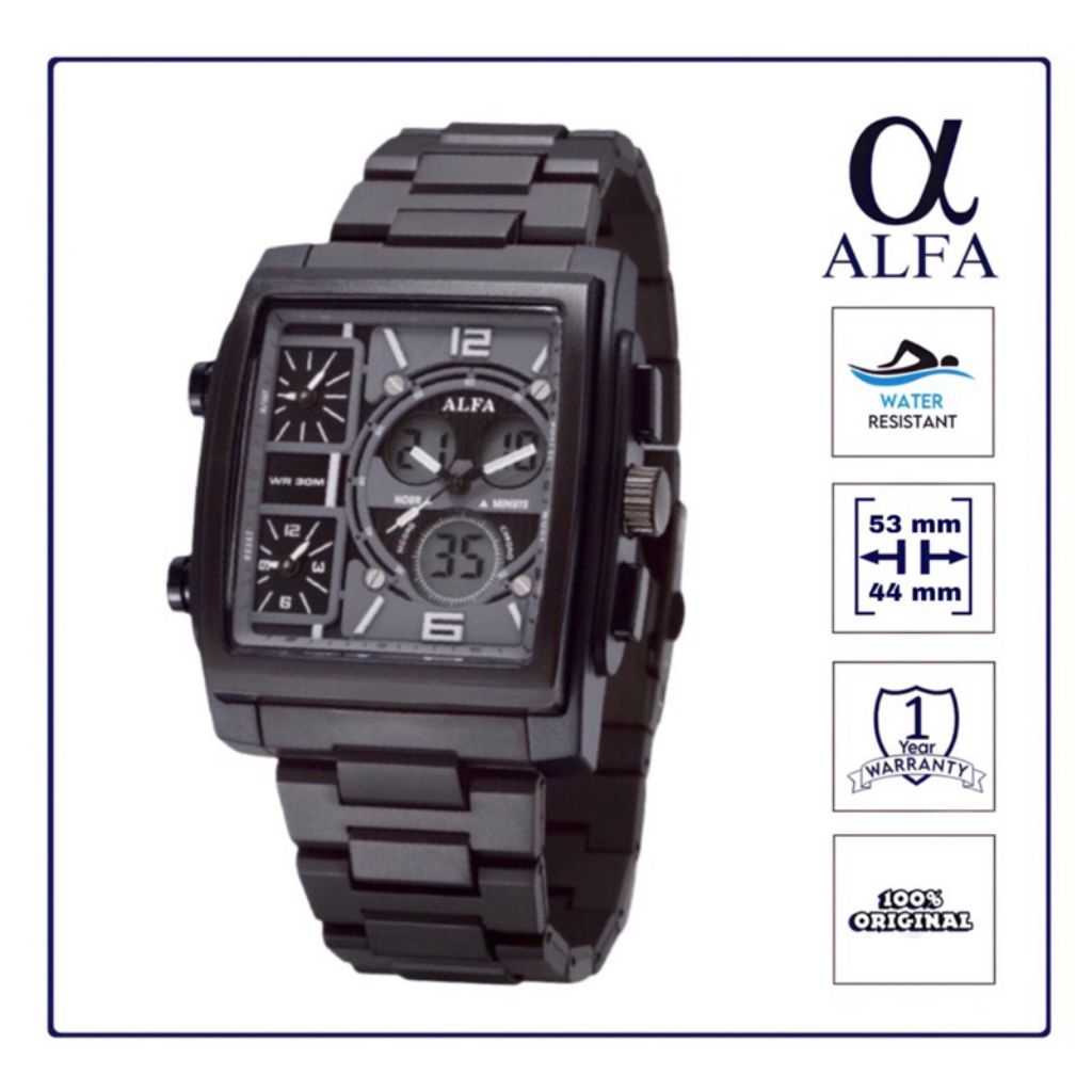 Jam Tangan Pria ALFA 880054 Four Time Rantai Original