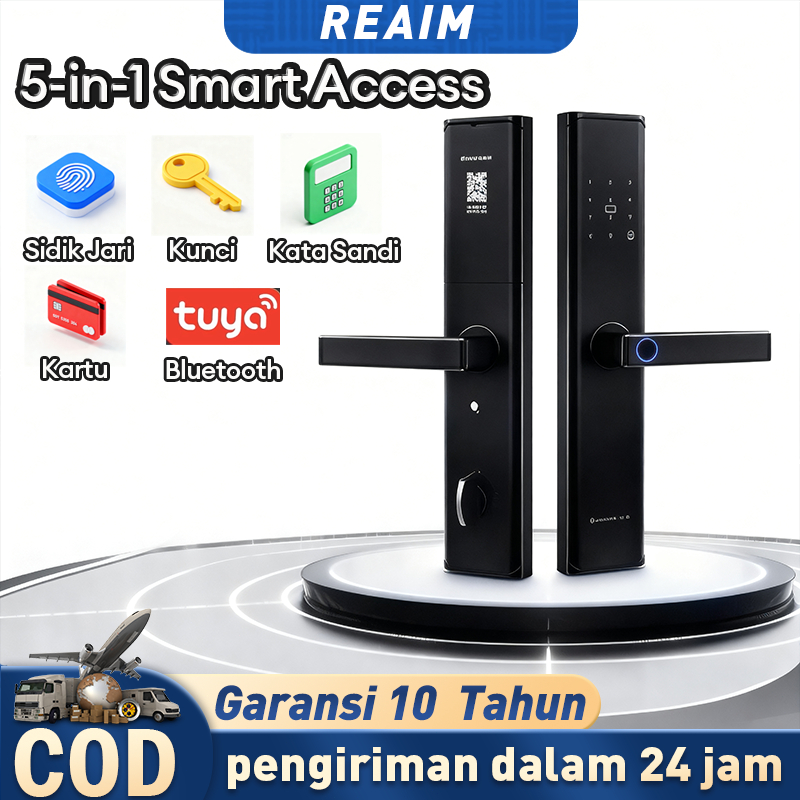 Reaim Kunci pintu rumah digital Smart Fingerprint gembok digital gagang pintu rumah Doorlock Card Di