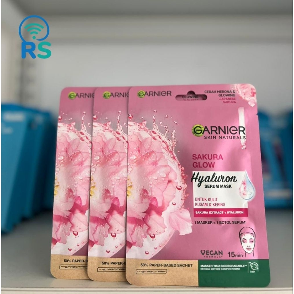 Garnier Hyaluron Serum Mask Sakura Glow Sheet Mask Masker Wajah Mencerahkan Glowing Untuk Kulit Waja