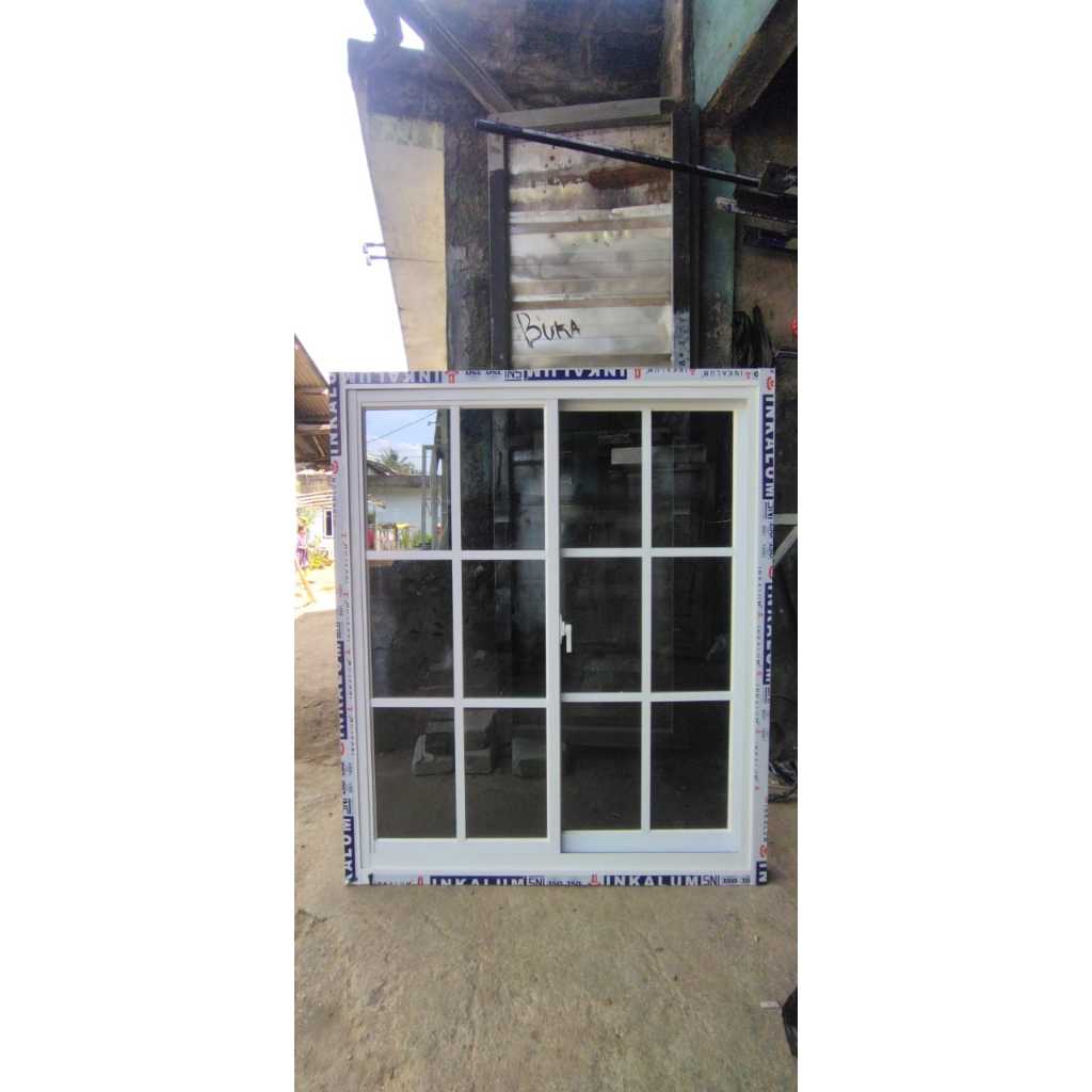 Kusen+jendela ornamen sleding aluminium kusen 3inch kaca 5mm bisa custom ukuran free packing