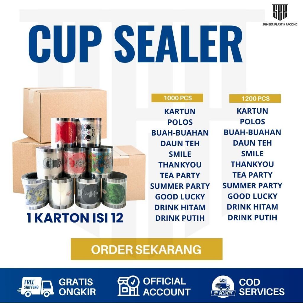Sealer Cup 1 Karton (12 Roll) Motif Drink Putih 1200 Pcs Murah Banyak Varian