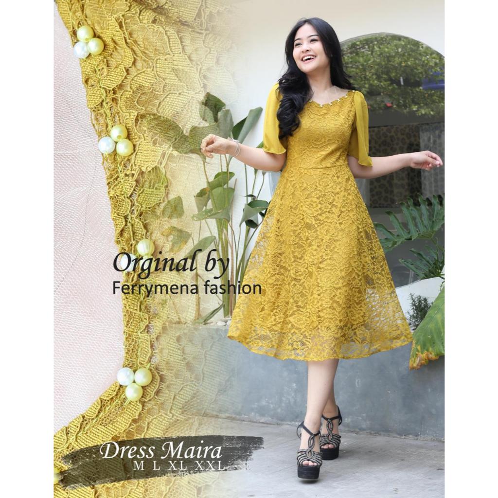 Dres Maira Size M - 3L Jumbo Dres Wanita Dres Natal Kerah Sabrina Payet Dres Kondangan Jumbo