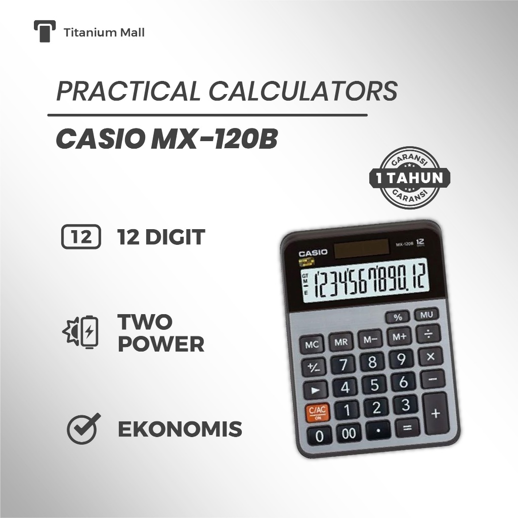 CASIO MX-120B-W-DC Kalkulator Meja Mini Dual Power 12 Digit