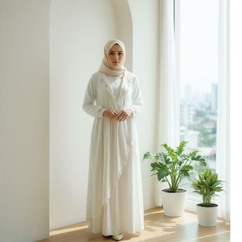 Hajjanah Gamis putih white dress elegan - G311