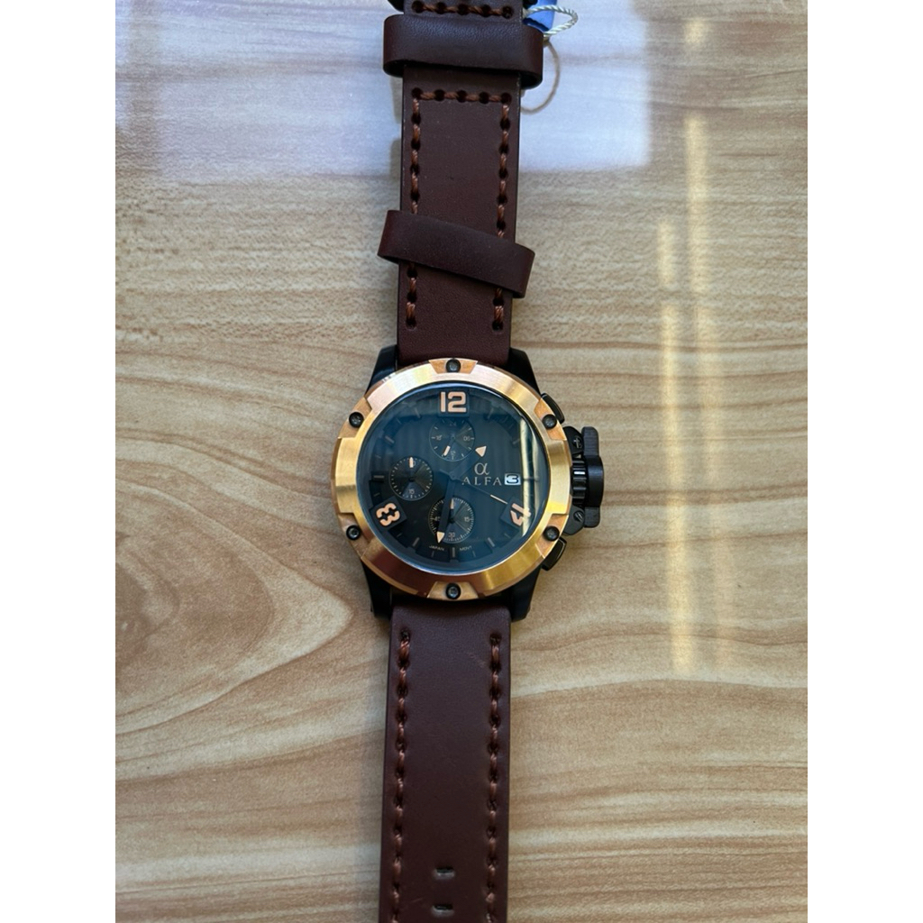 JAM TANGAN PRIA alfa 3302 kulit chronograph original garansi resmi