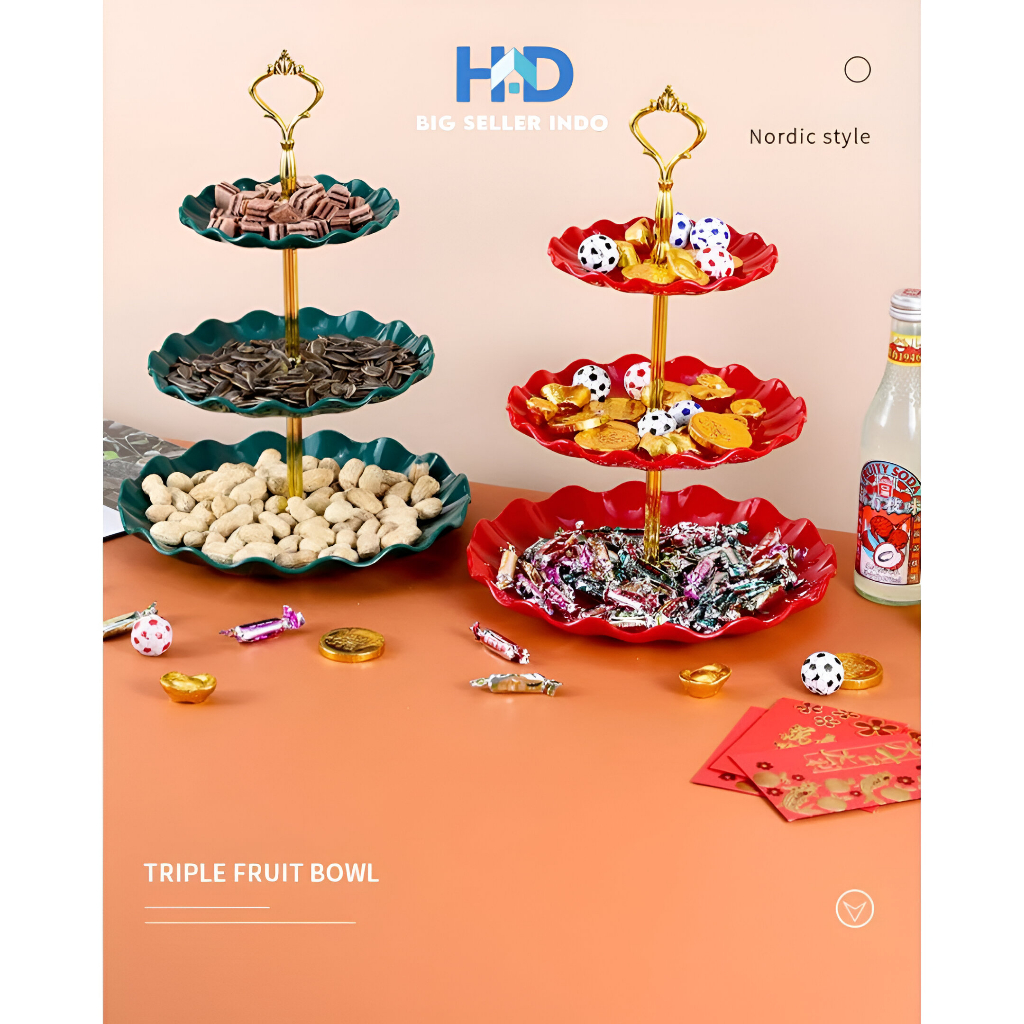 BS Tatakan Rak Susun Plastik Tempat Kue Buah Makanan Tingkat 3 Cake Tier Plate Rak Buah Susun