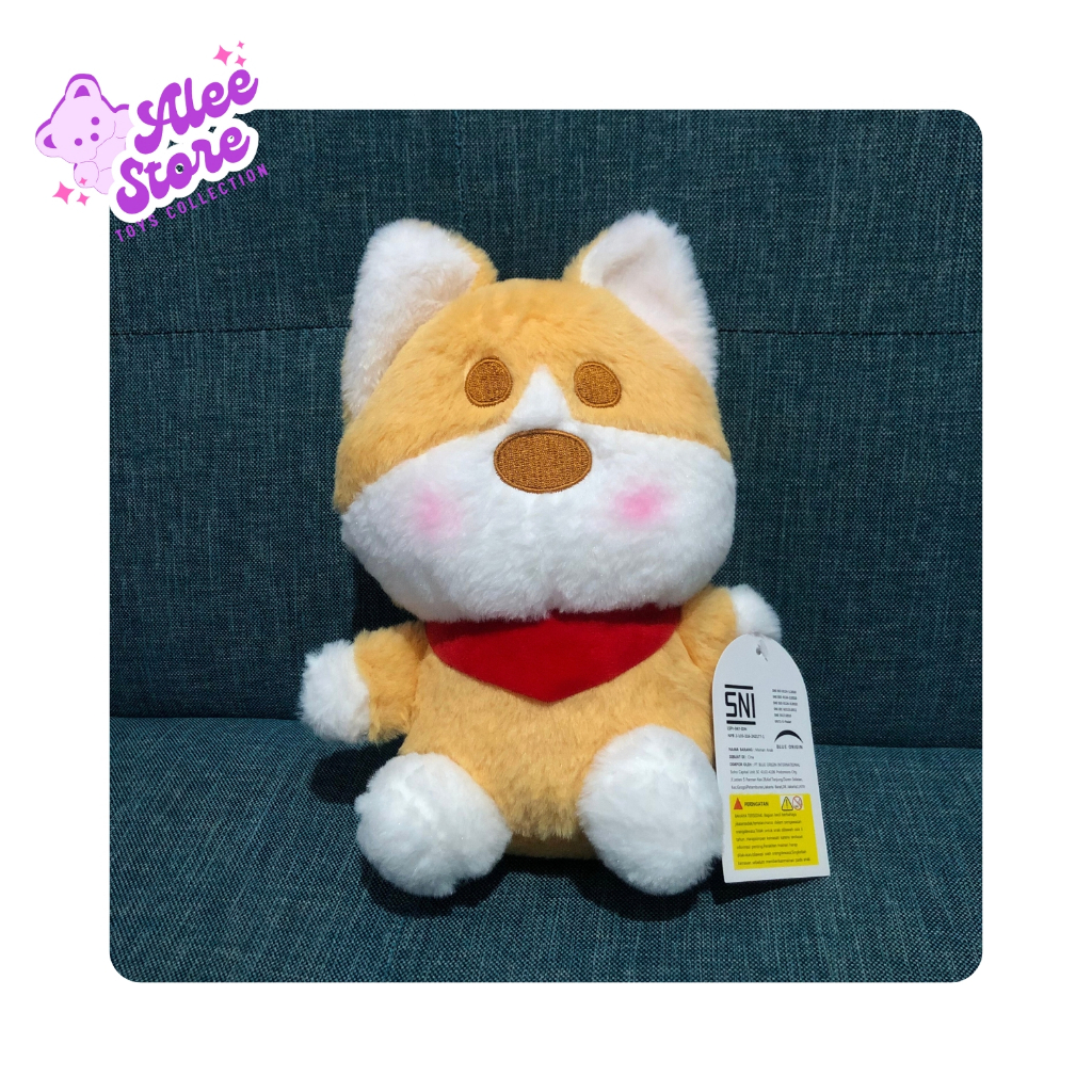 Boneka Anjing Corgi Lucu Scarf Merah – Boneka Imut Lembut SNI