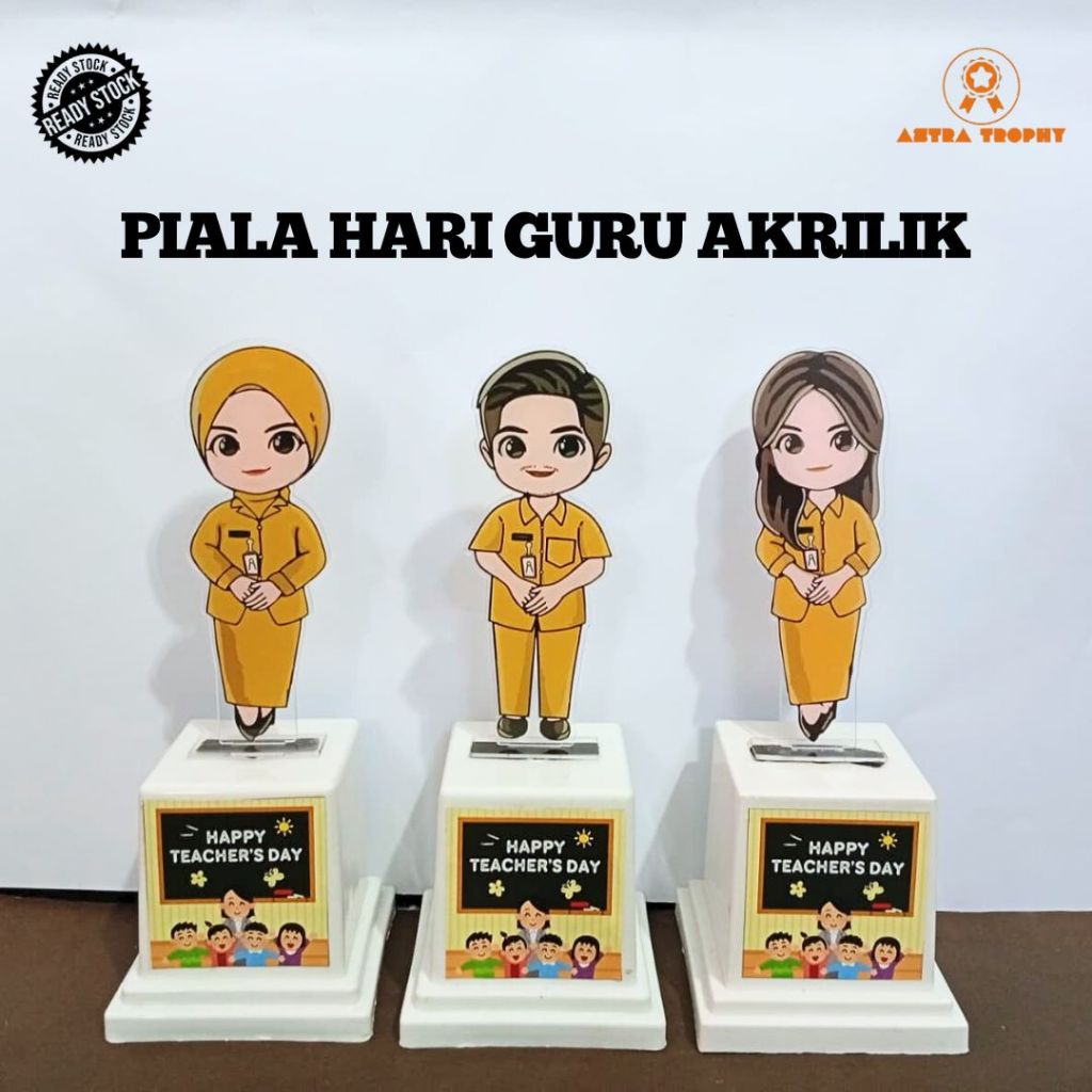Piala Guru Hari Guru | Plakat Guru Akrilik | Plus Mika, Pita, dan Bunga