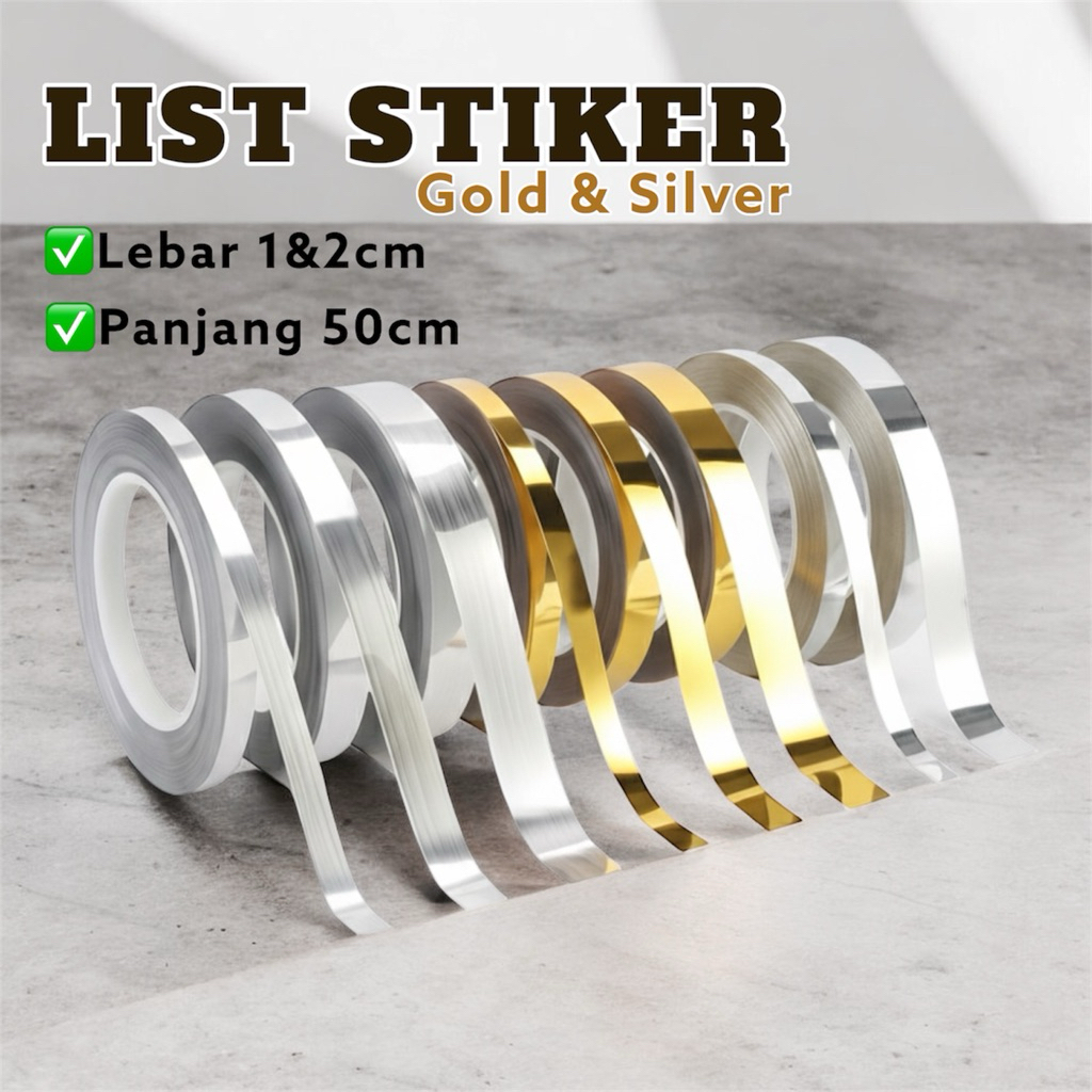 Gulungan Stiker Pembatas Keramik | List Gold Stiker | List Dinding Gold | List Silver Stiker