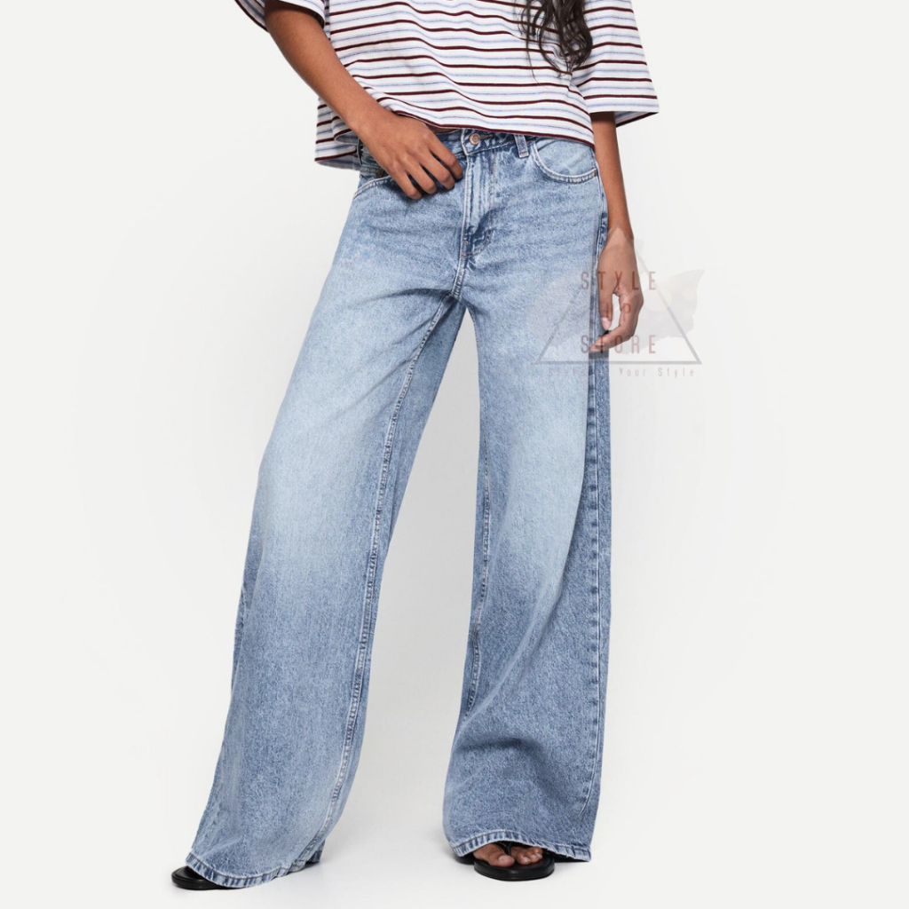[ STYLEUPSTORE ] BERSHKA Wide Leg Denim Jeans - Celana Panjang Denim