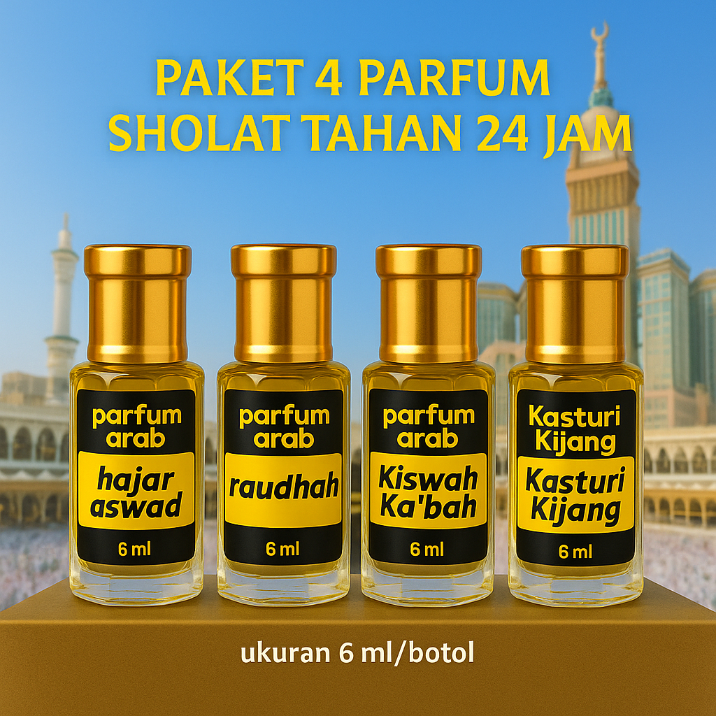 Parfum Sholat Minyak Bibit Asli Arab 6ml Tahan Lama Kiswah Ka'bah Raudhah kasturi Kijang Hajar Aswad