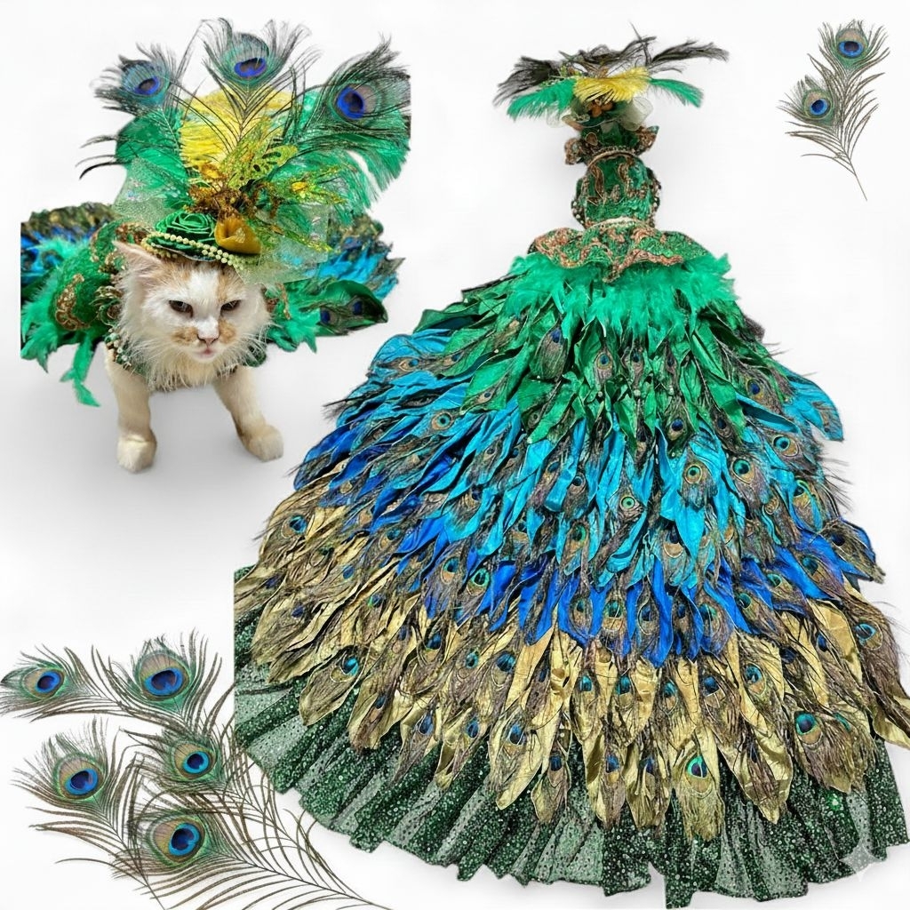 (Produk ini harus custom /request ukuran)|Migo Custom 100| Dress Bulu Merak Juara Lomba FashionShow 