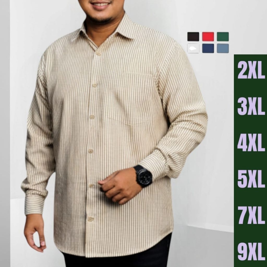 Kemeja Pria Salur Stripe Garis garis Lengan Panjang Big size Jumbo Terbaru