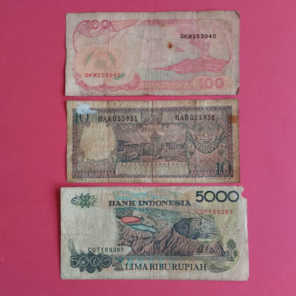 Uang Kuno Kertas Rp 10, Rp 100 Dan Rp 5000 UK 034