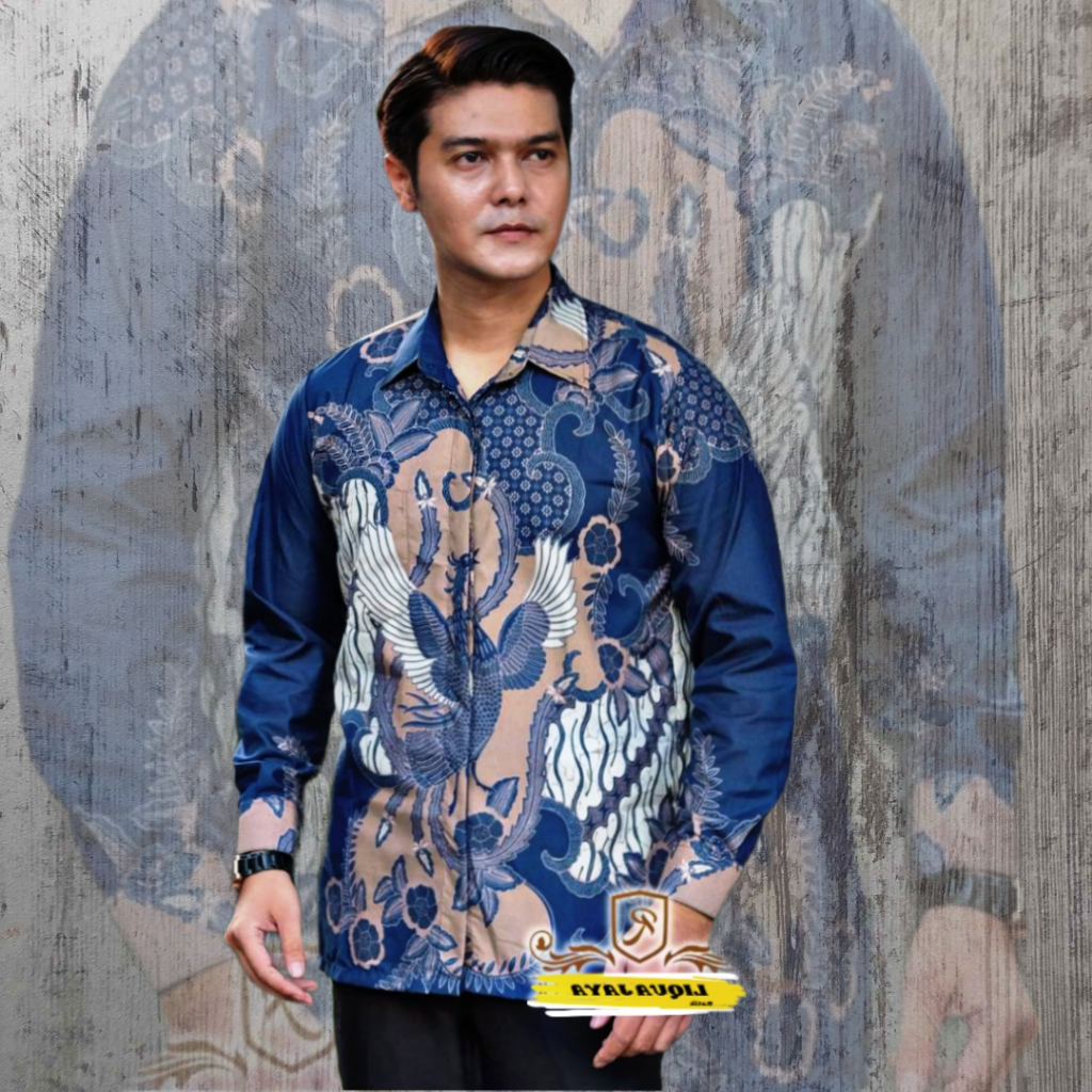 KEMEJA BATIK PRIA LENGAN PANJANG CENDRAWASIH BIRU BAJU BATIK PRIA M L XL XXL