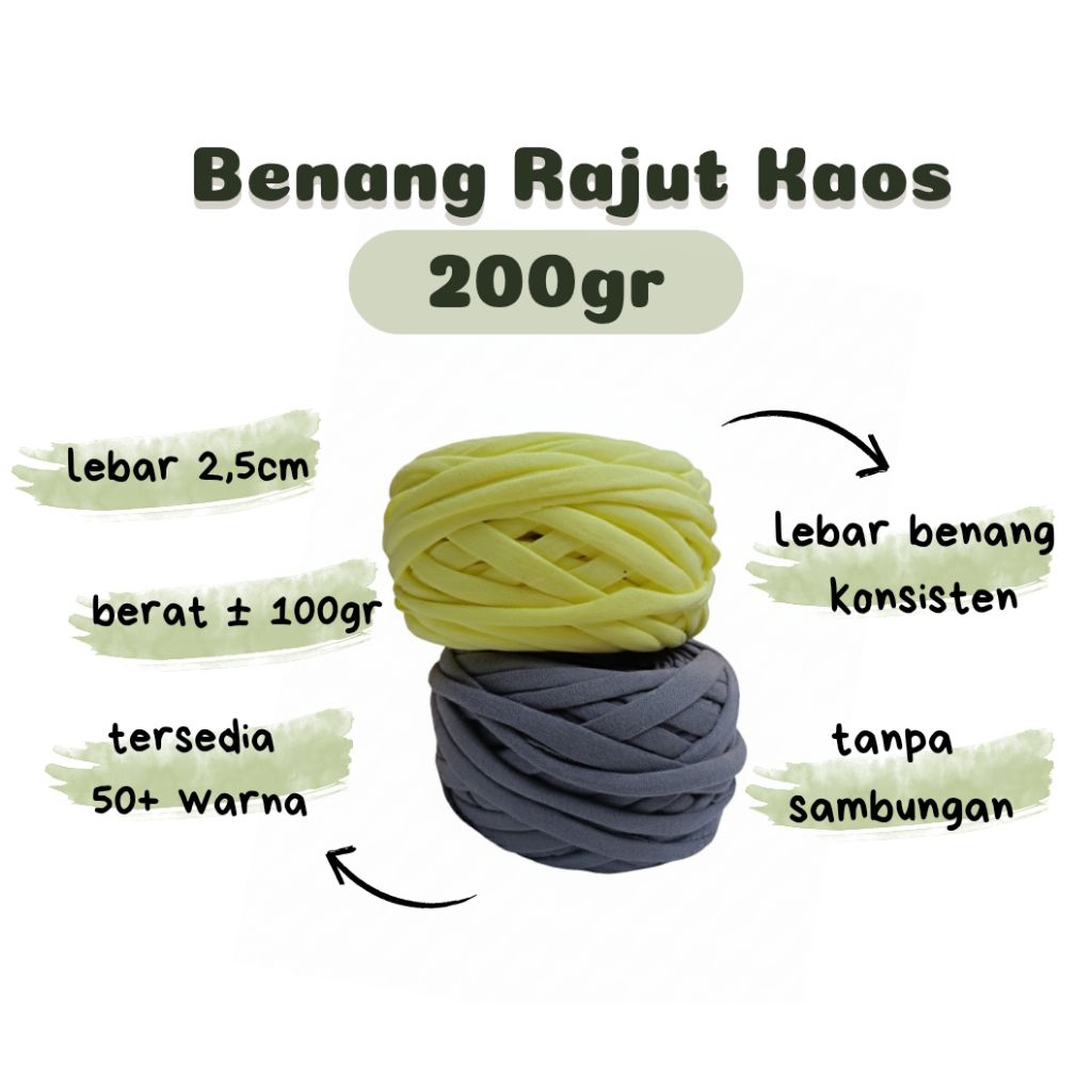 BENANG RAJUT KAOS / benang rajut t yarn Premium 50+ warna