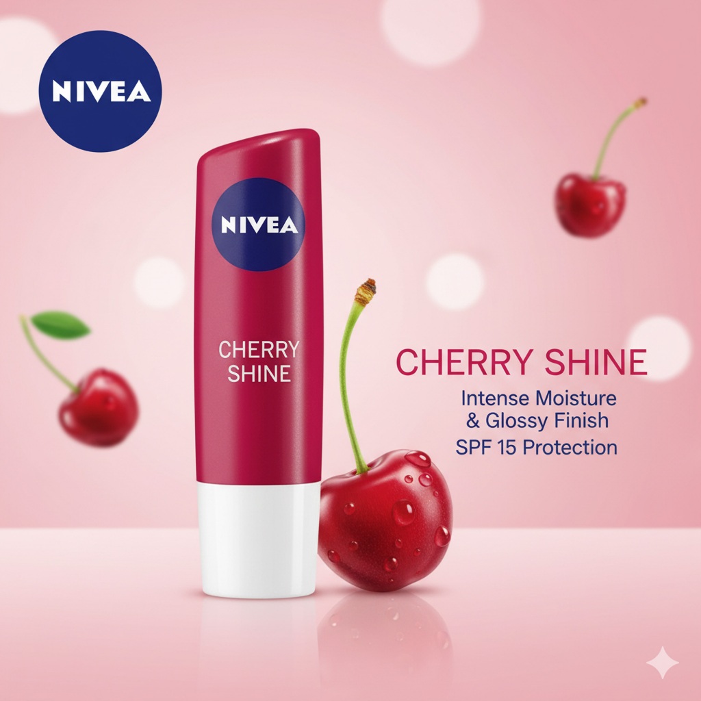 NIVEA Lip Balm Cherry Shine SPF15 | Perawatan Bibir Kering pecah | Bibir Sehat Berkilau Aroma Chery