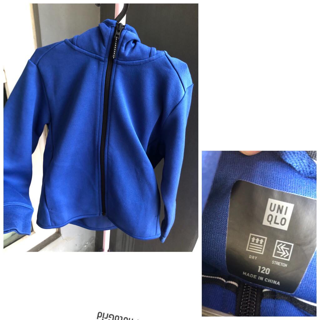jaket hoodie Uniqlo kids sweat dry biru