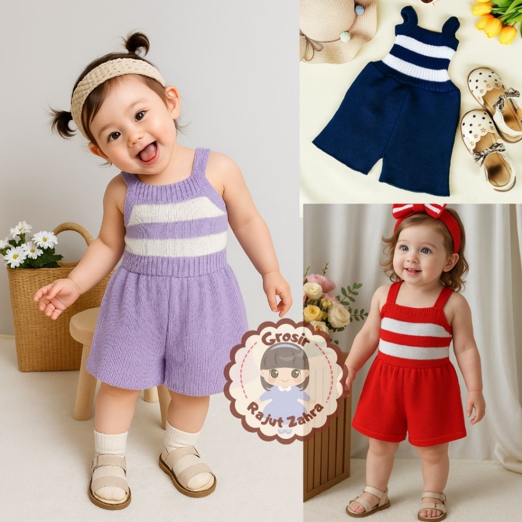 Jumper Bayi Baju Jumpsuit Rajut Anak Bodysuit Bayi Perempuan 6 Bulan - 2 Tahun Lucu