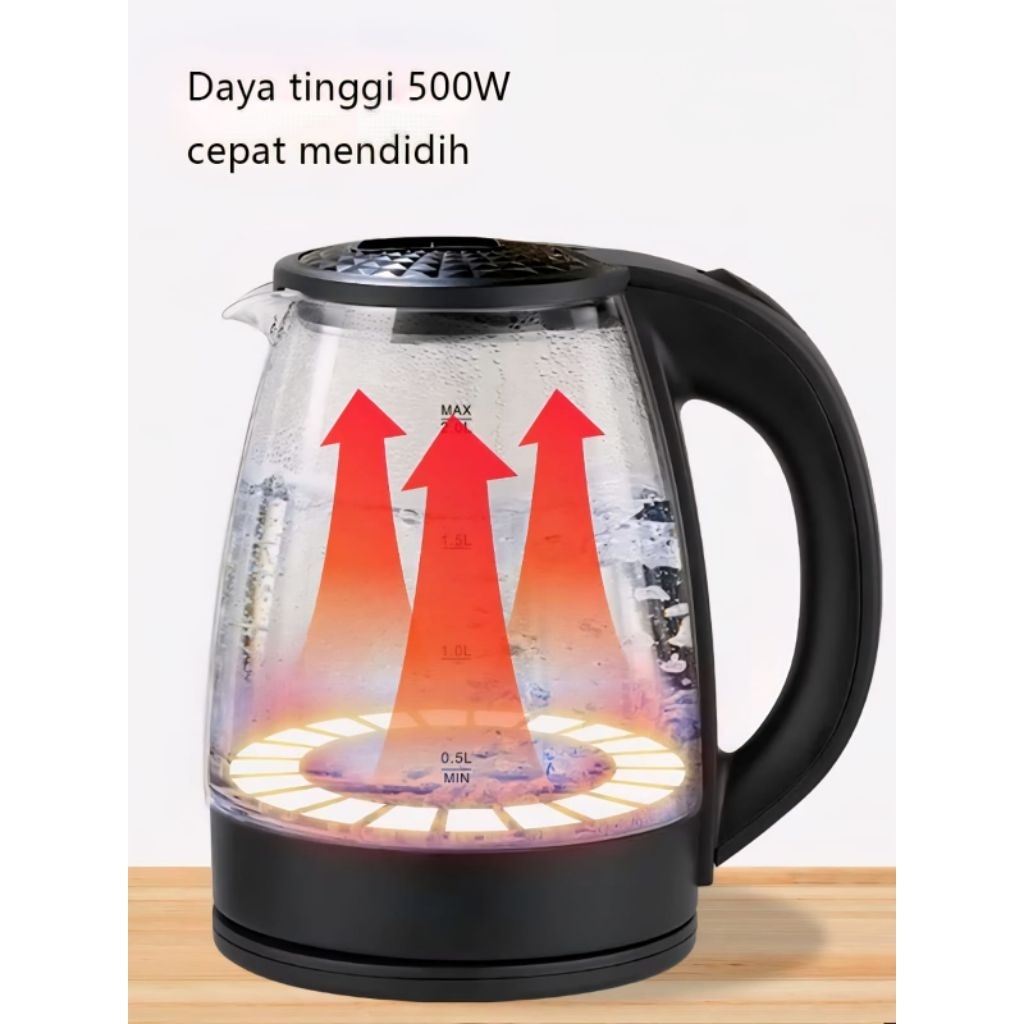 new teko listrik kaca sq-604 2 liter 500 w stainless steel pemanas air electric termos pemanas air
