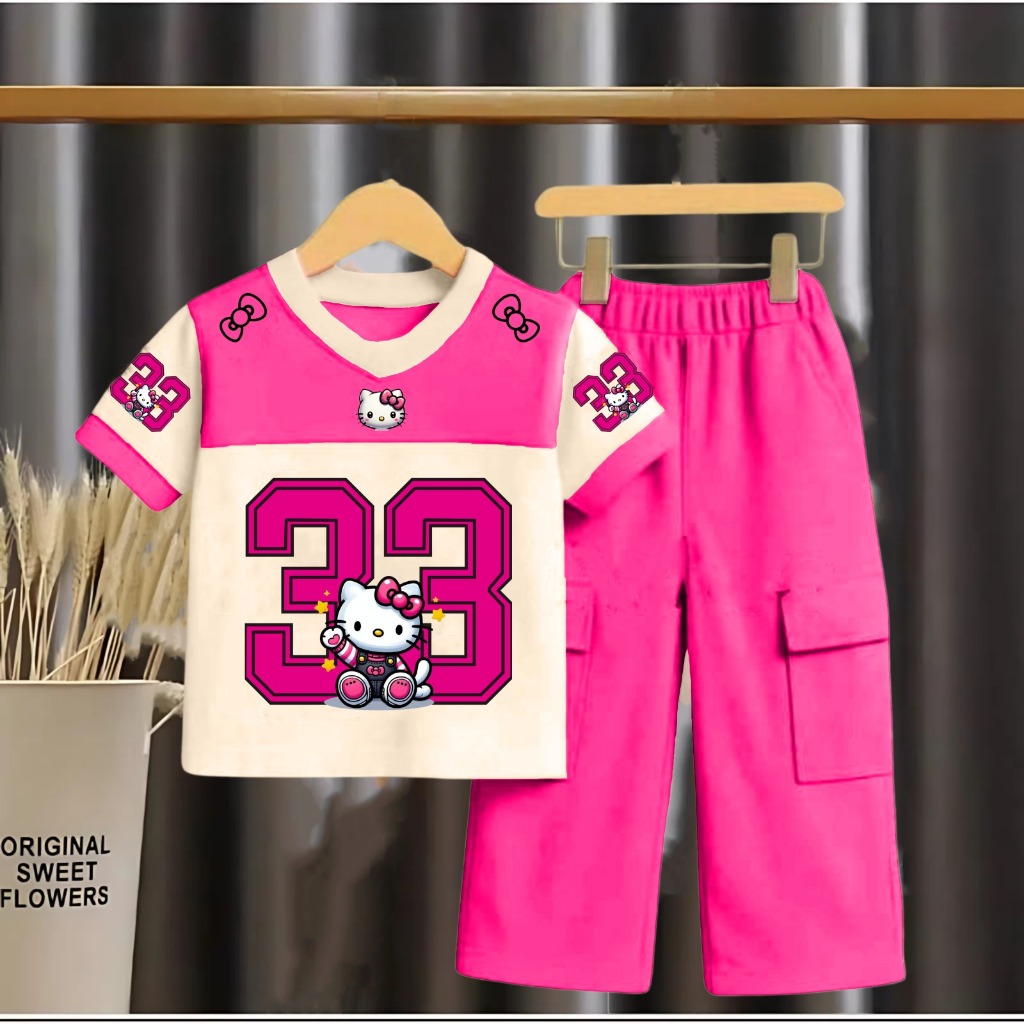 SETELAN ANAK PEREMPUAN VIRAL/ BAJU ANAK PEREMPUAN CELANA KARGO 2-12 TAHUN