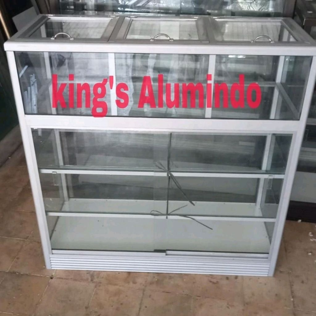 etalase beras 1,5 meter kaca full 5 mm