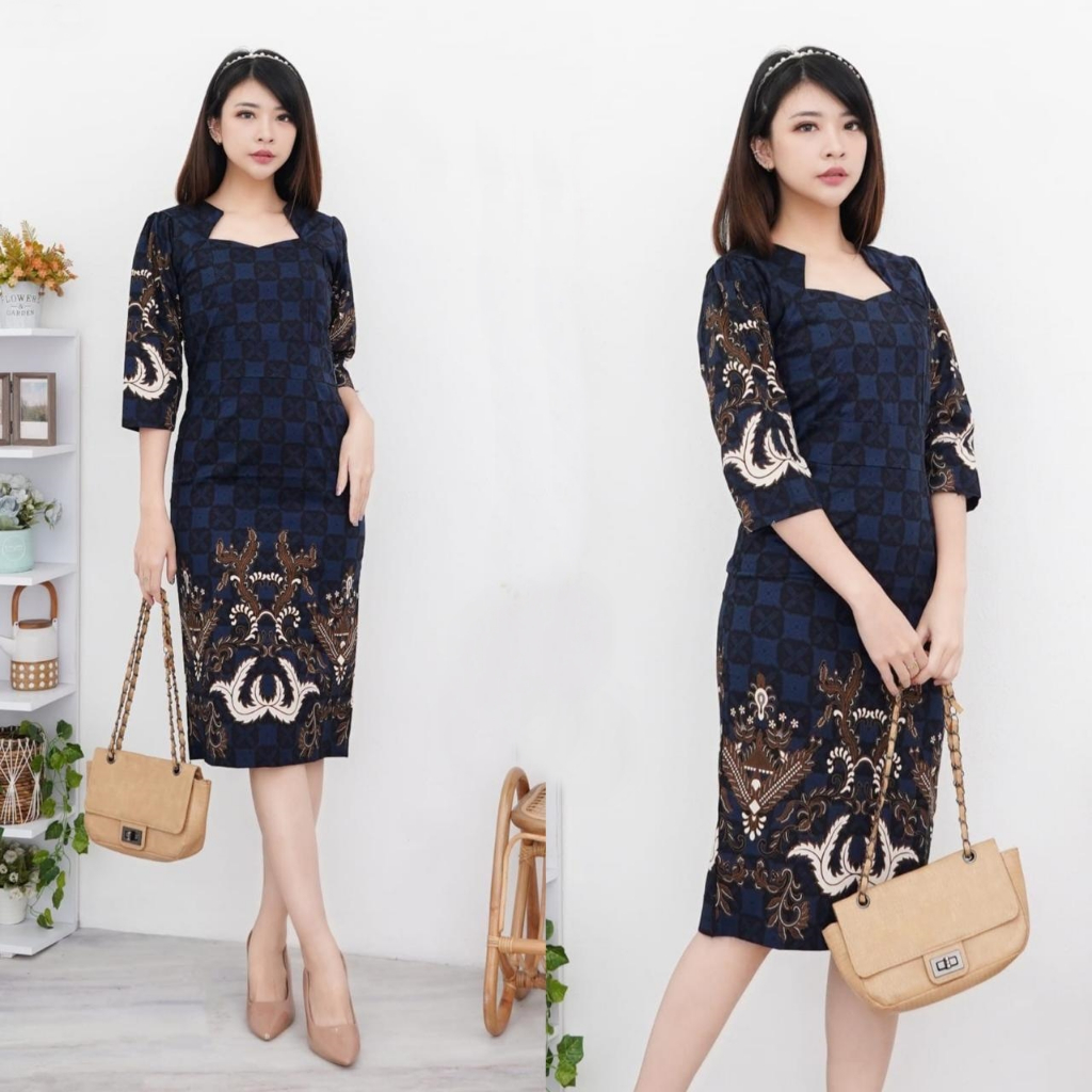 Batik Dress Modern Wanita Baju Gaun Batik kerja wanita Flower etnic kultur