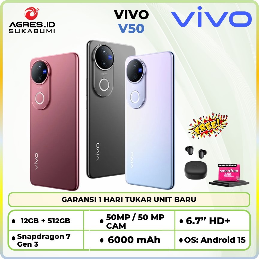 Vivo V50 5G 12/512GB 12/256GB GARANSI RESMI INDONESIA ( Free TWS  & Smartfren )