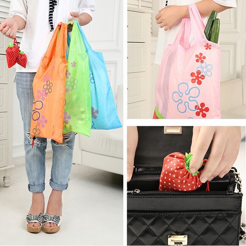 Tas lipat motif strawberry untuk berbelanja Tas Belanja Lipat
