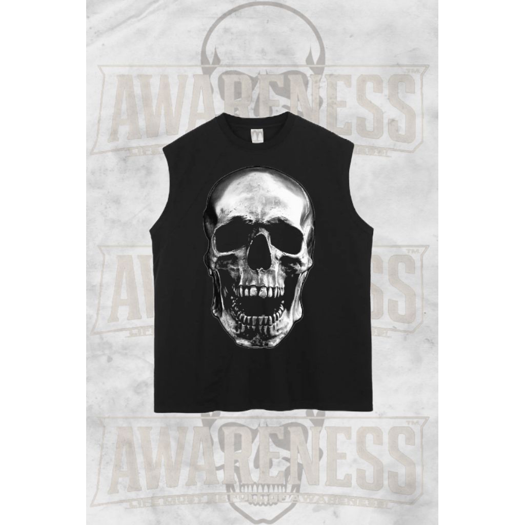 AWARENESS- Tshirt singlet lekbong pria kekinian TENGKORAK hitam keren