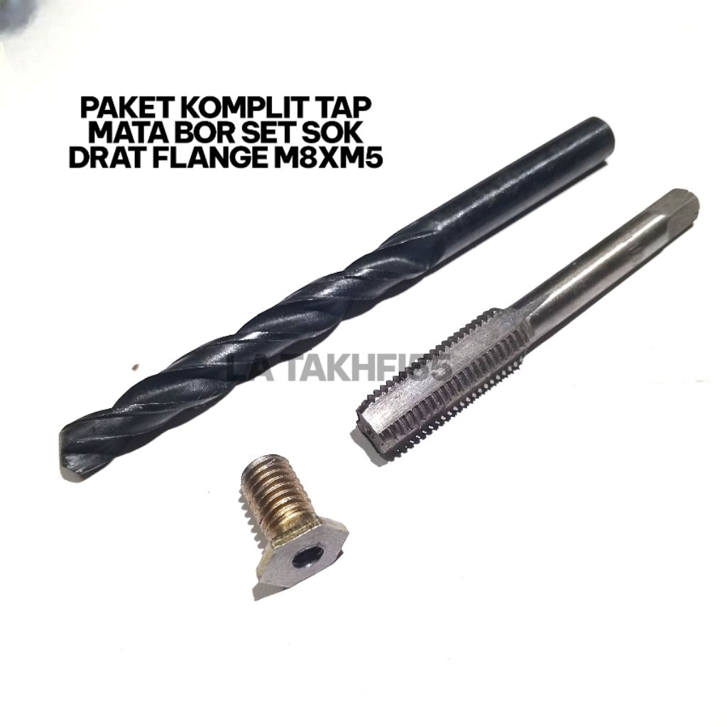 paket komplit Tap mata bor set sok drat m8xm5 dalam baut 8 luar baut 12