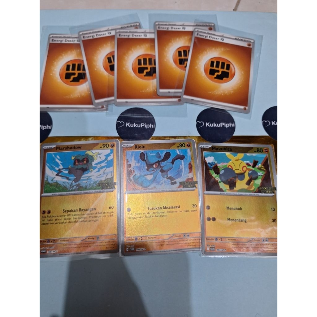 Kartu Pokemon Promo 5Energi Coklat Makuhita Marshadow Riolu Holo Evolusi Mega