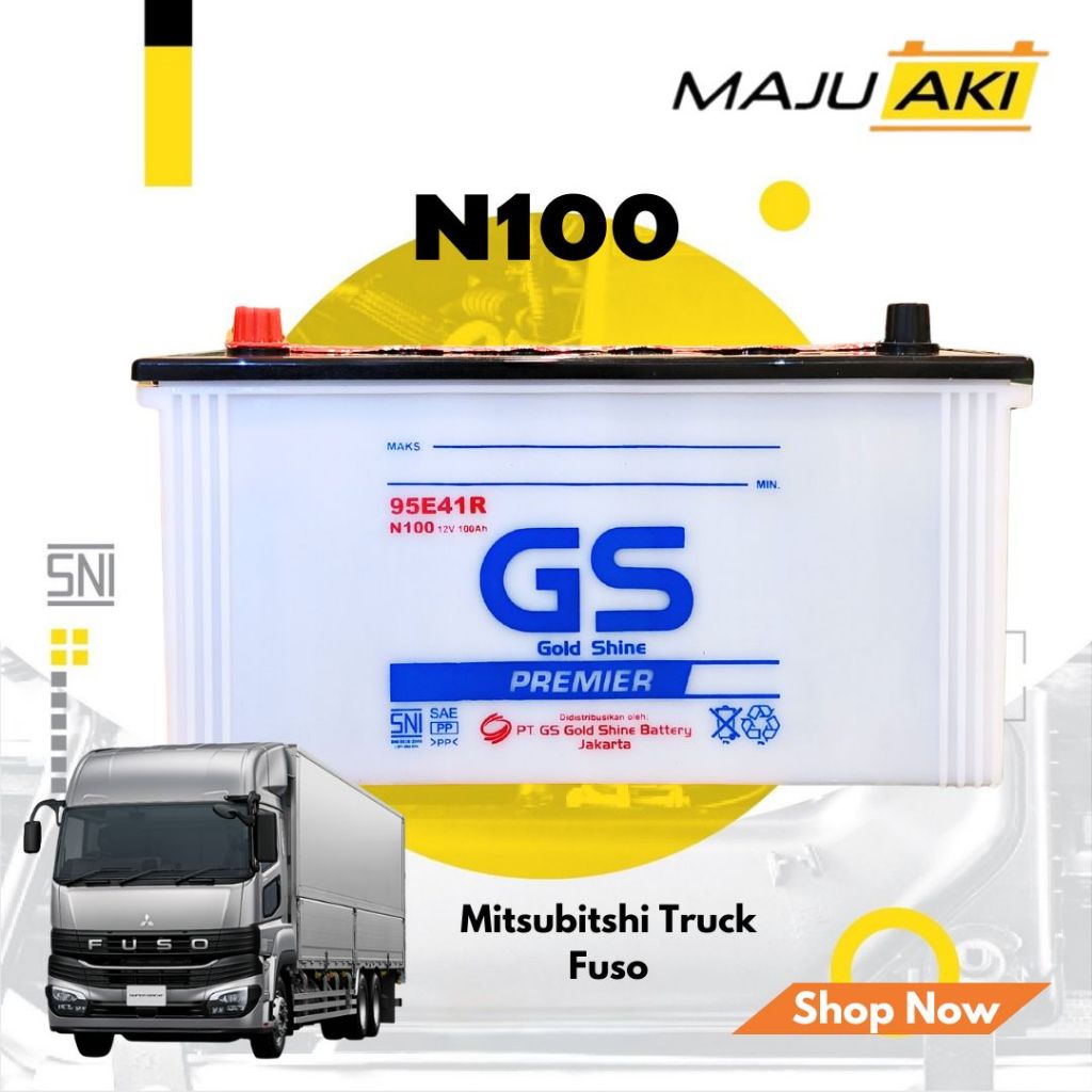 Aki Mobil Mitsubishi Truk Fuso Aki Basah GS Gold Shine Dry Charge Premier N100 12V 100Ah