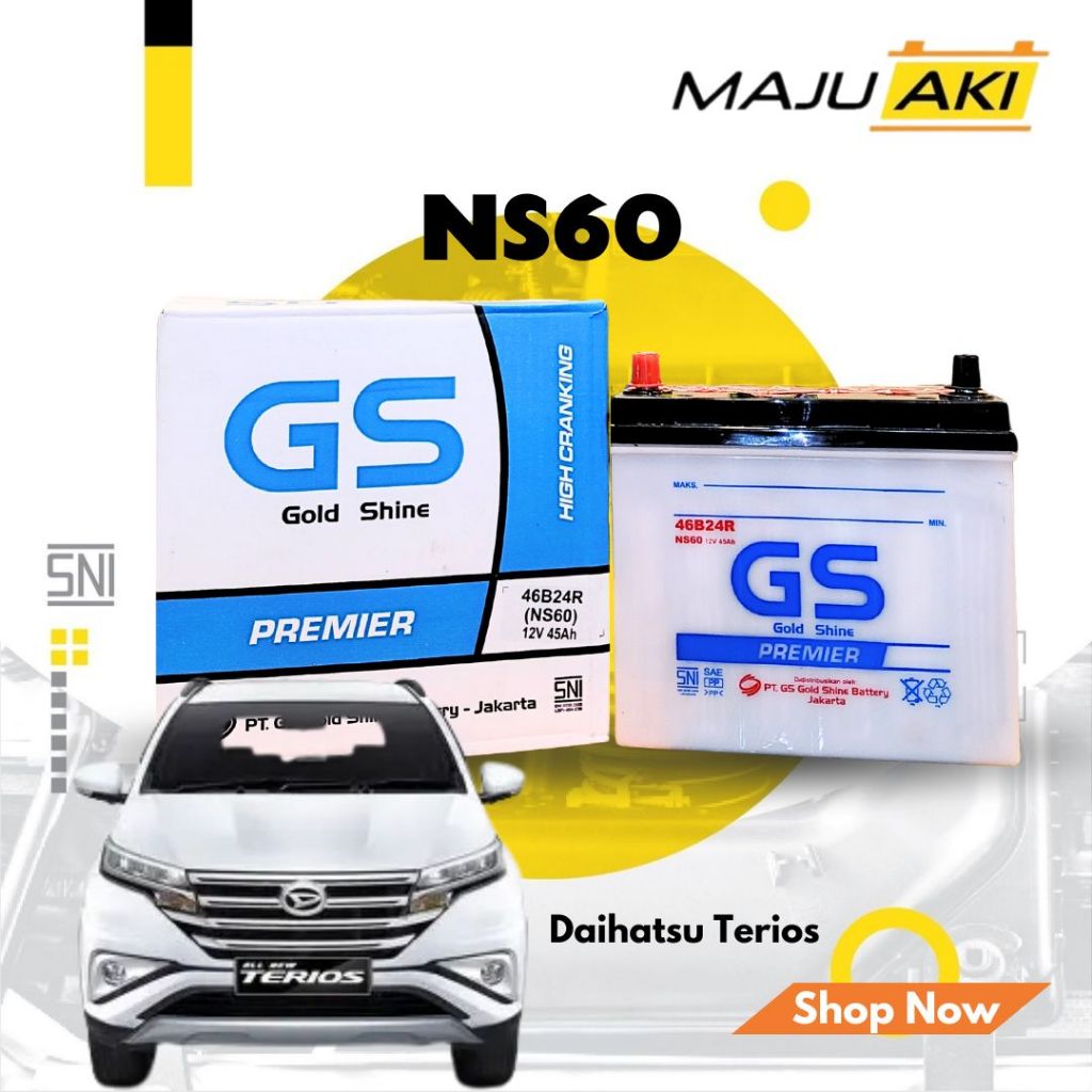Aki Mobil Daihatsu Terios Aki Basah GS Gold Shine Dry Charge Premier NS60 12V 45Ah