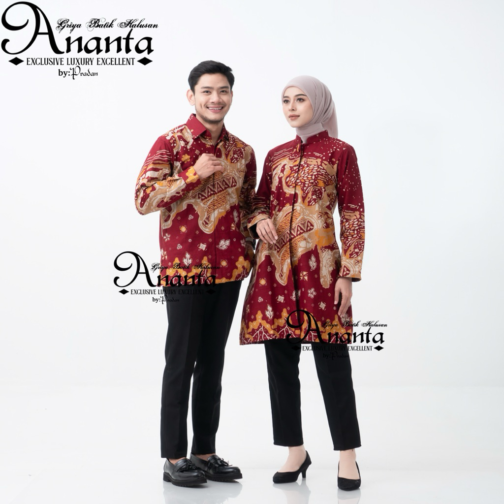 Batik Ananta Batik Couple Pasangan Sarimbitan Atasan Batik Lapis Premium Furing Dan Tricot, Kemeja P