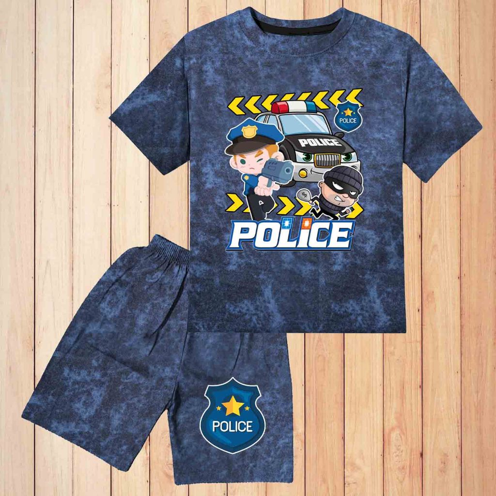 Baju Kaos Distro Setelan Denim Jeans Anak Laki Laki Perempuan Premium 1 - 10 tahun polisi police