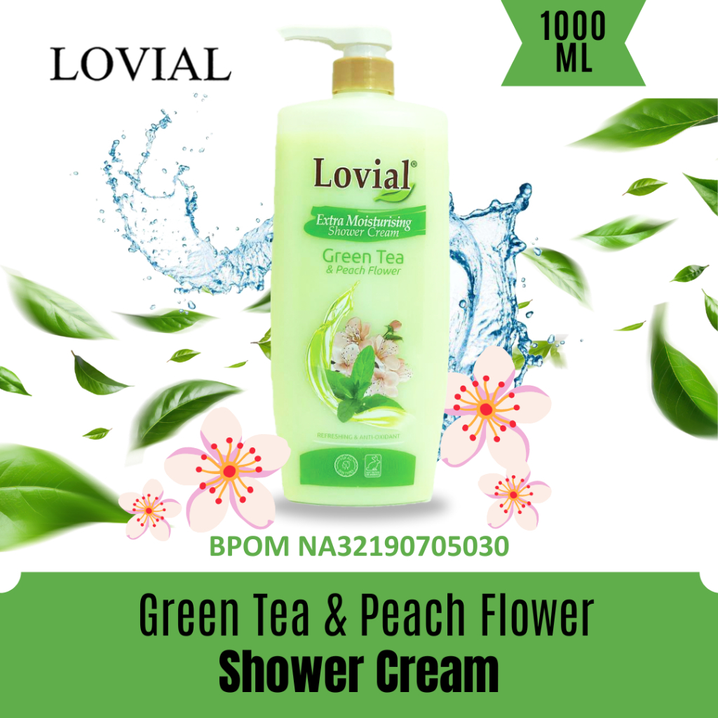 Sabun Mandi Cair - Lovial Shower Cream Green Tea & Peach Flower (1000 ML)
