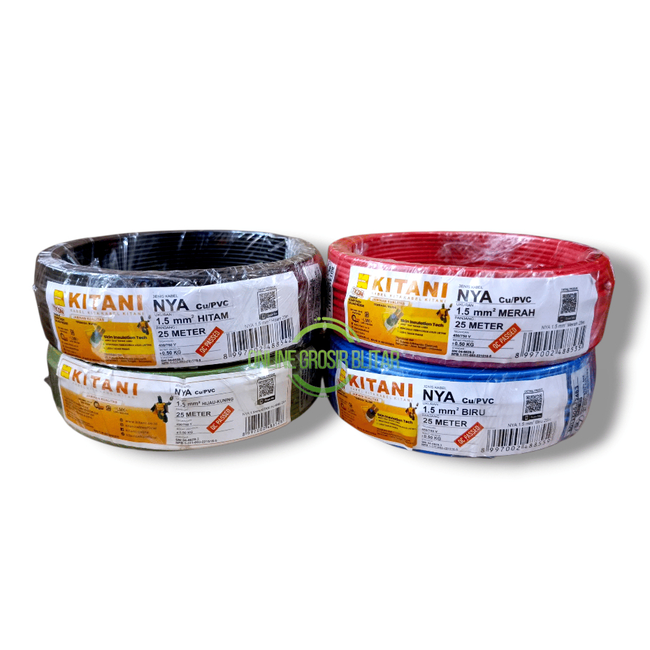 KITANI NYA kabel listrik 1,5mm panjang 50m merah biru hitam kuning hijau
