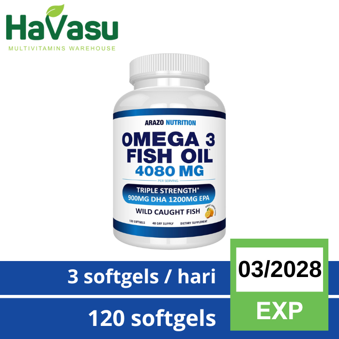 Arazo Nutrition Omega 3 Fish Oil 4,080MG High EPA 1200mg DHA 900mg