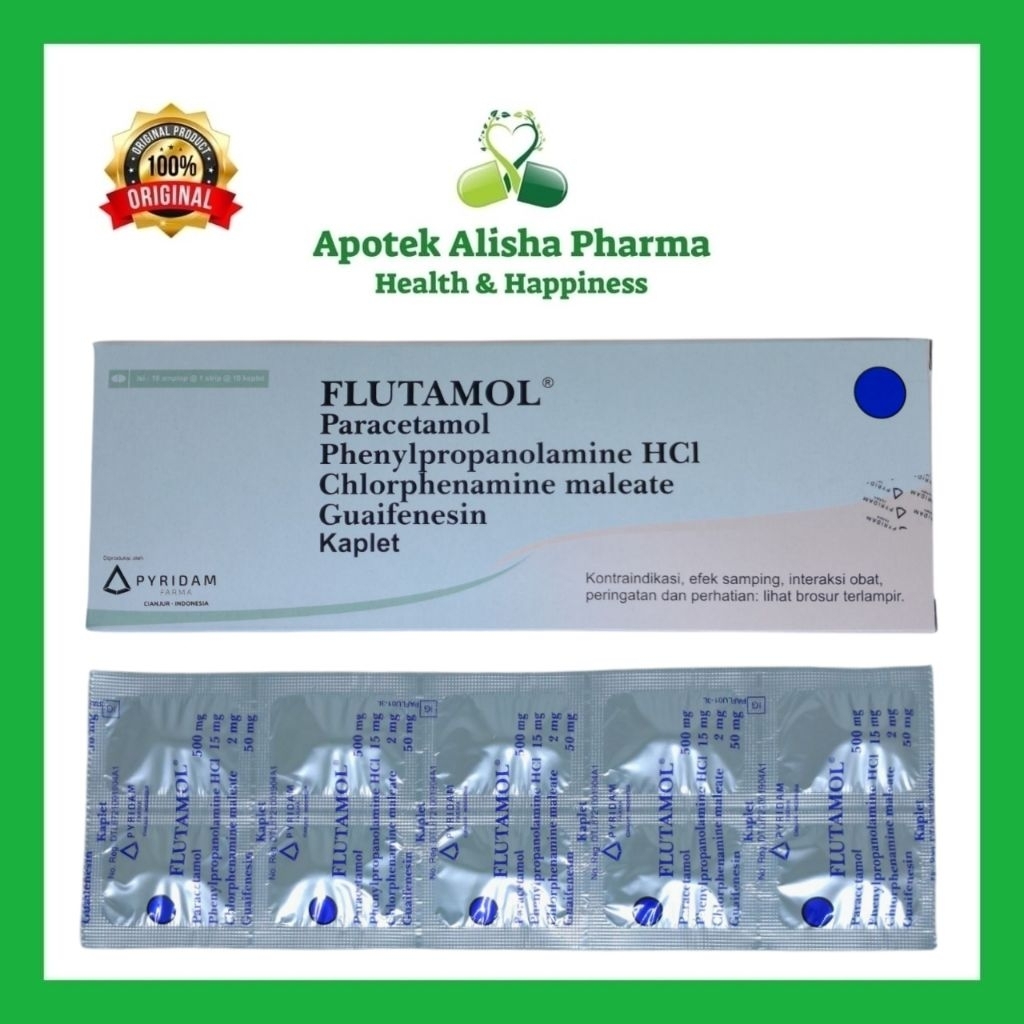 Flutamol Kaplet Box isi 100 dan Strip isi 10 Kaplet Obat Flu Batuk