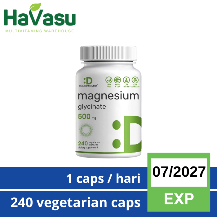 Deal Supplement Magnesium Glycinate 500mg Vegetarian Capsules 240 Caps